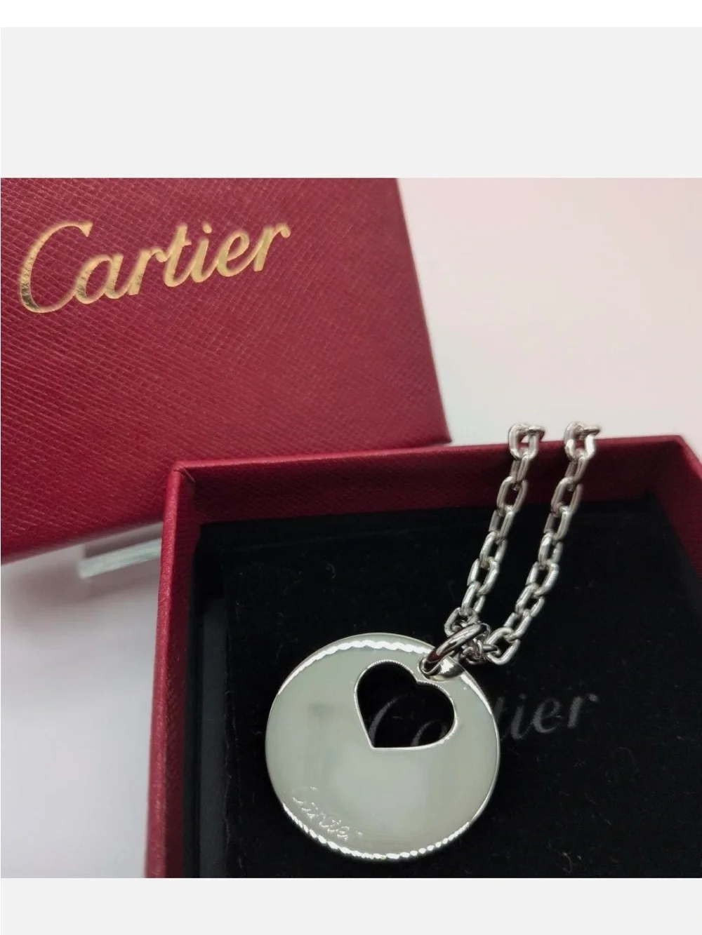 Cartier silver tone heart cut out bag charm/Key Holder with Box EUC